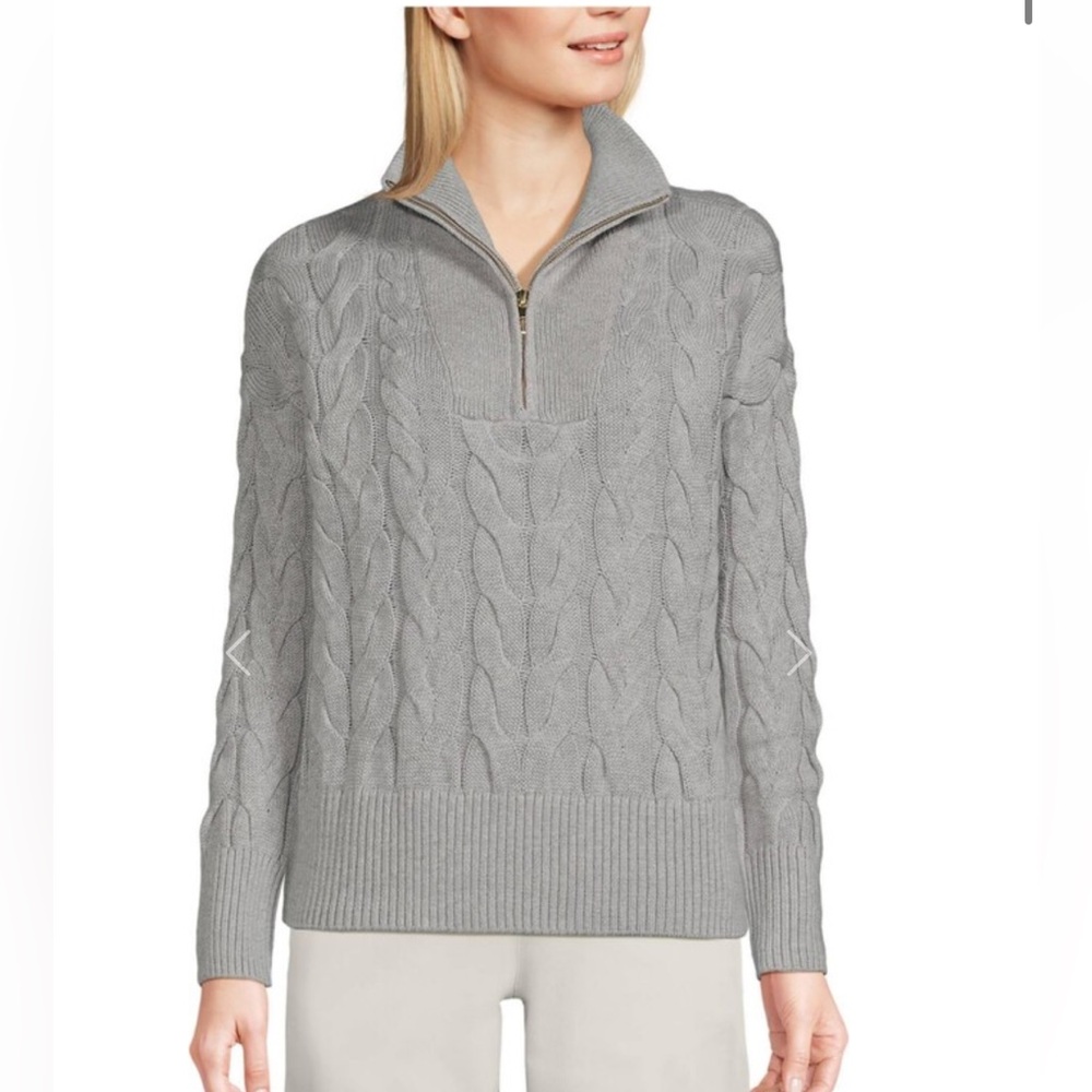 Lands End Women’s 1/4 Zip Cable Knit Drifter Sweater in Gray NEW W2220 Sz M